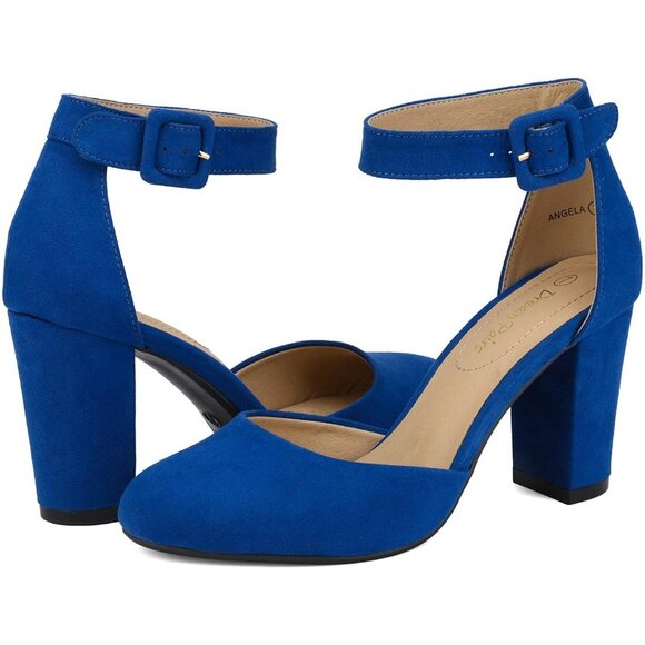 Dream Pairs Women Royal Blue Faux Suede Block High Heel Closed Toe Sandal - Picture 4 of 7